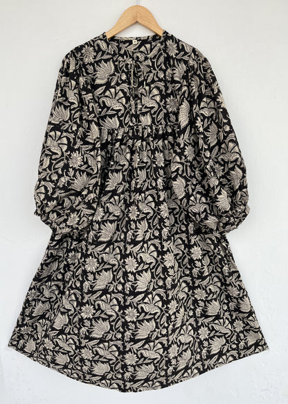 Black Floral Pure Cotton Maxi Dress | Handcrafted Vintage Dress | Slow Fashion Outfit