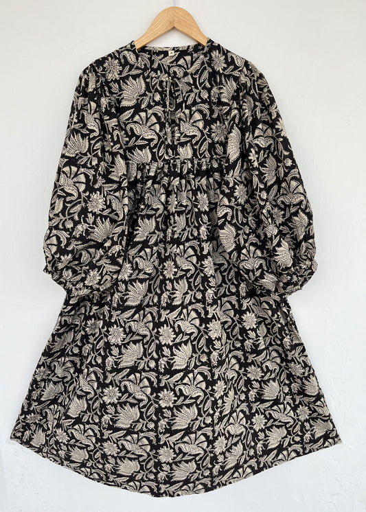 Black Floral Pure Cotton Maxi Dress | Handcrafted Vintage Dress | Slow Fashion Outfit