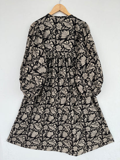 Black Floral Pure Cotton Maxi Dress | Handcrafted Vintage Dress | Slow Fashion Outfit