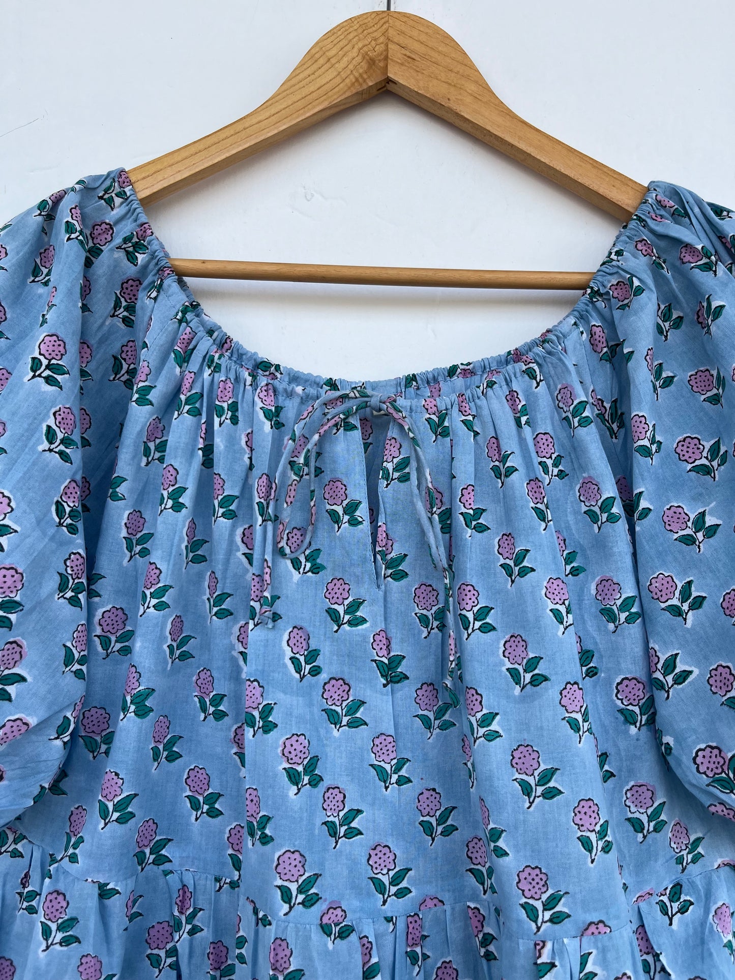 Blue Pink Floral Loose Fit Summer Maxi Dress | Picnic Holiday Women Wear