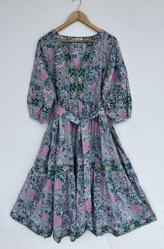 Indian Cotton Long Maxi Dress | Hand Block Printed Floral Festive Dress for Women