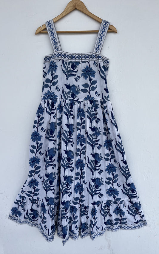 Blue White Floral Beach Holiday Dress | Flowy Summer Dress