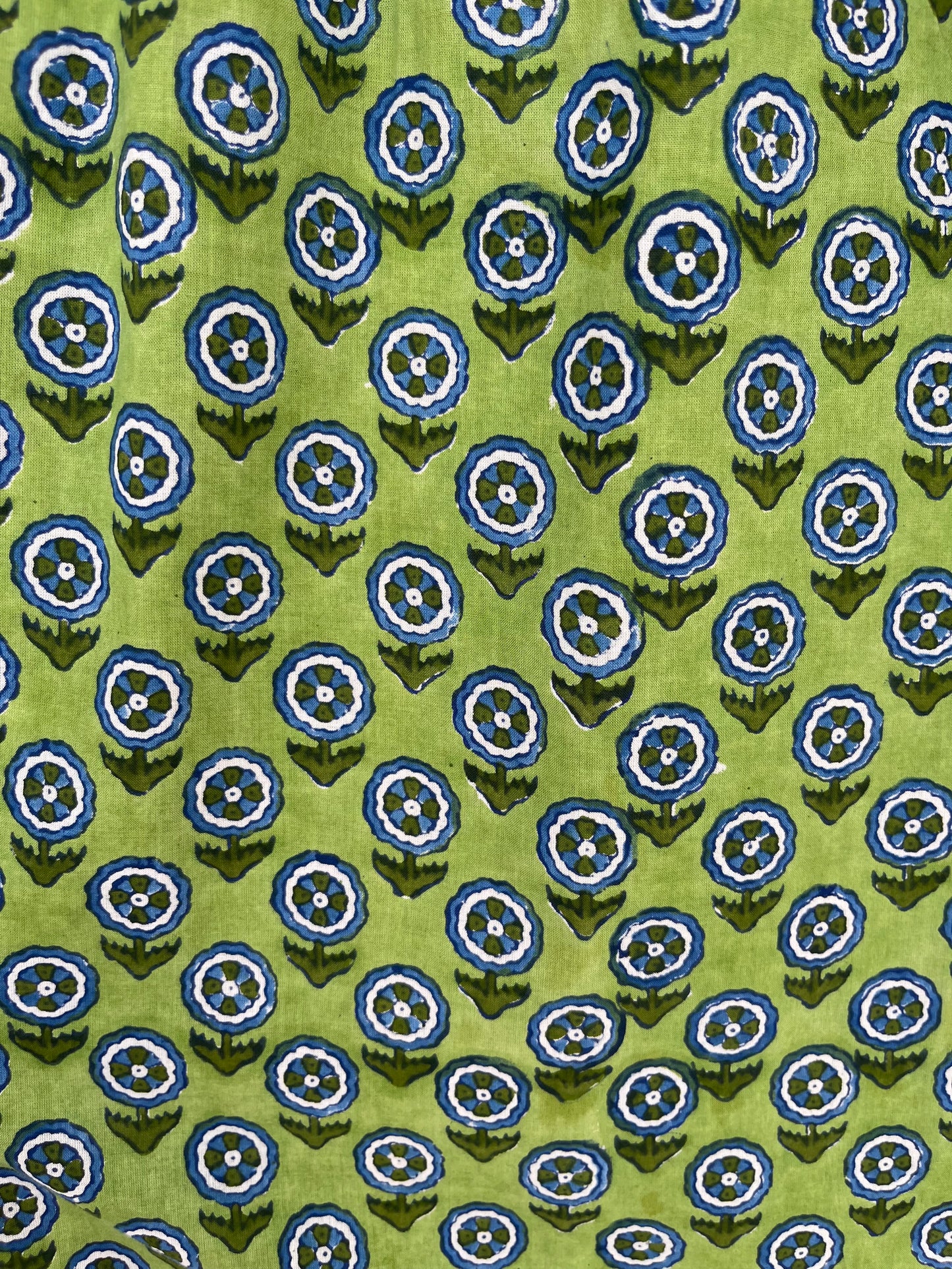 Green Block Print Cotton Short Dress | Bohemian Casual Summer Wear