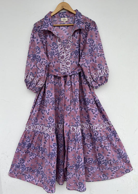 Long Floral Partywear Maxi Dress | Flared Cotton Summer Boho Wear