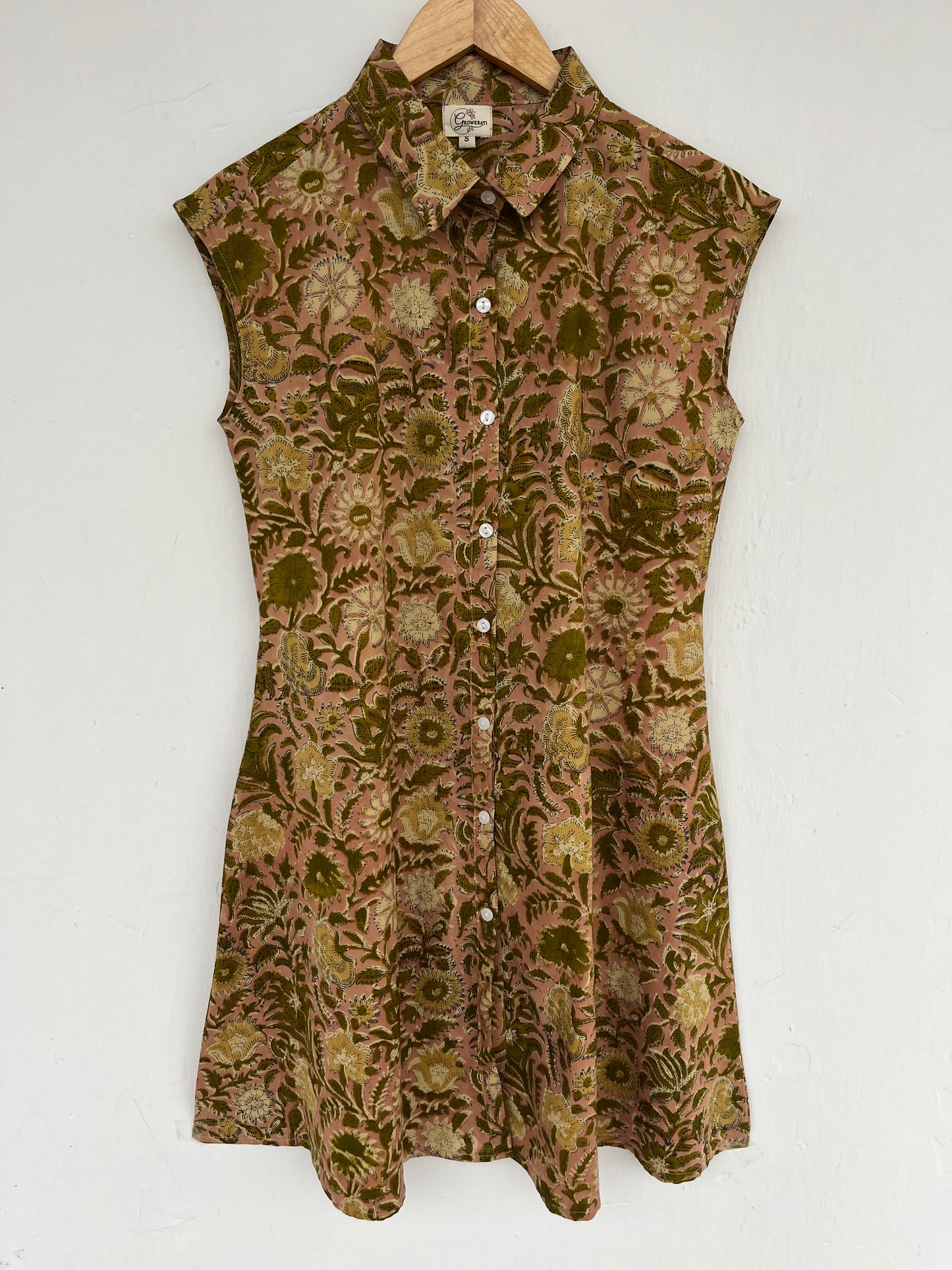 Floral Cotton Shirt Dress Women | Sleeveless Button Down Mini Dress