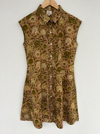 Floral Cotton Shirt Dress Women | Sleeveless Button Down Mini Dress