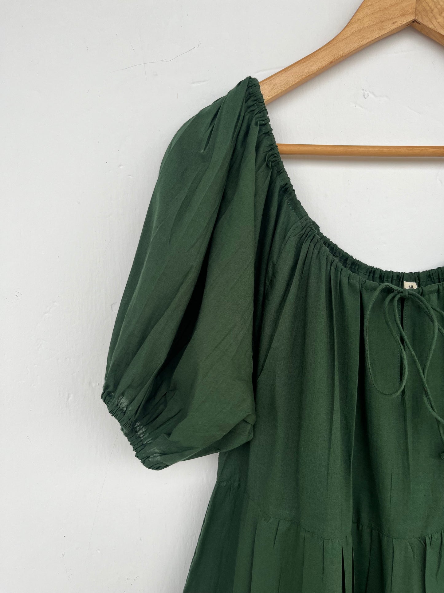 Dark Green Tiered Cotton Long Dress Women | Flared Boho Summer Maxi