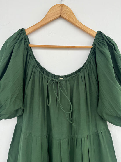 Dark Green Tiered Cotton Long Dress Women | Flared Boho Summer Maxi