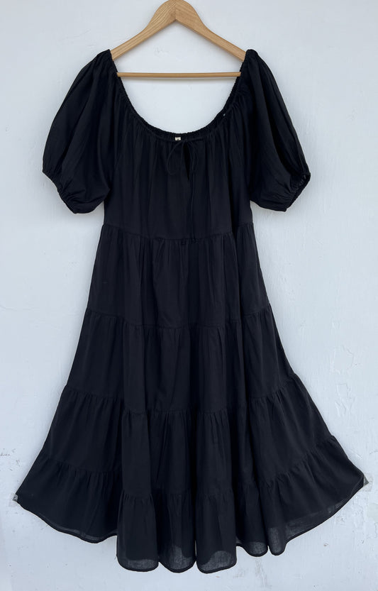 Long Black Partywear Maxi Dress | Loose Fit Flowy Cotton Summer Wear