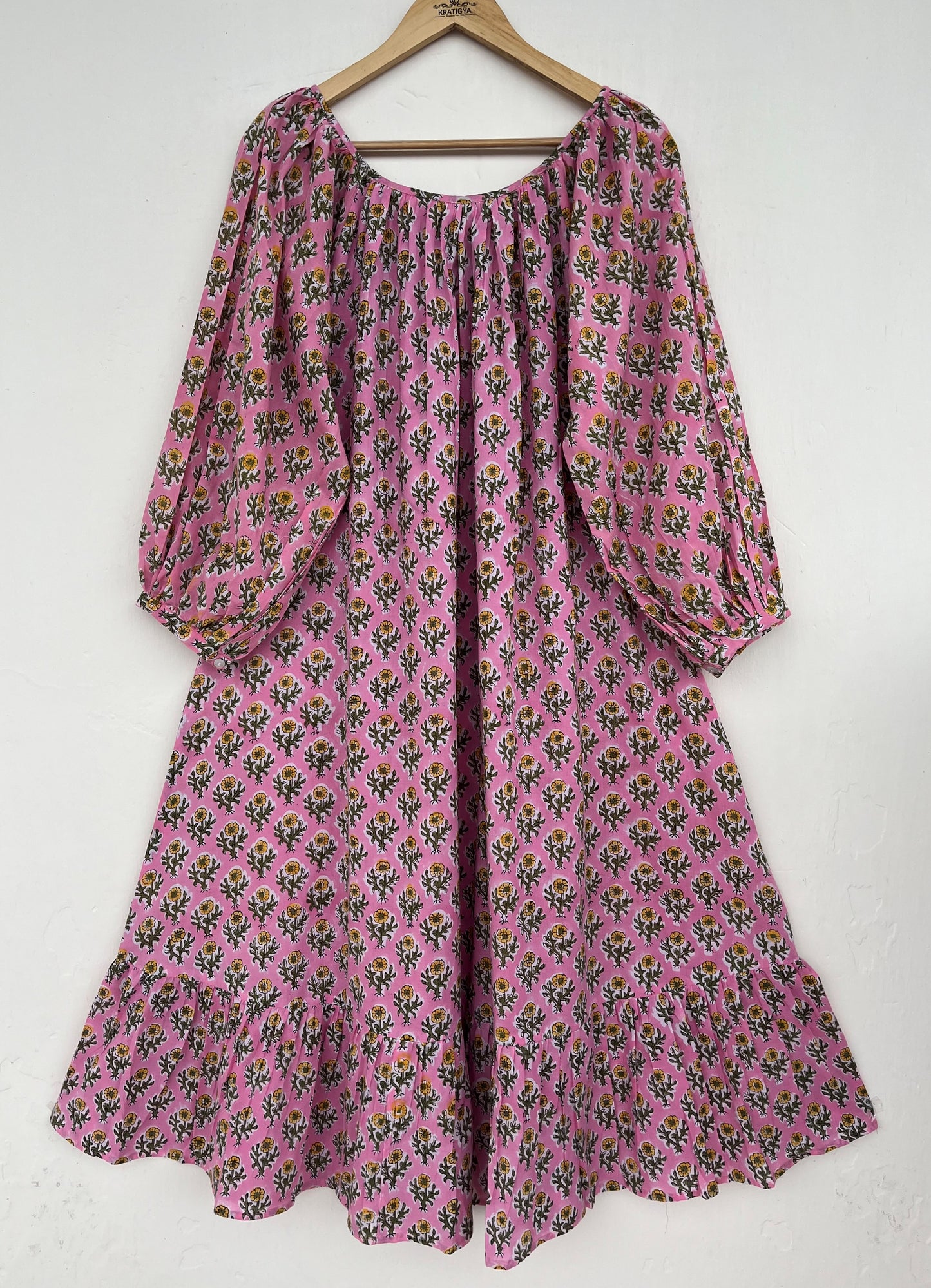 Pink Floral Cotton Maxi Dress - Boho Summer Long Dress