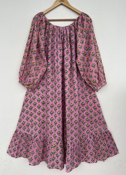 Pink Floral Cotton Maxi Dress - Boho Summer Long Dress