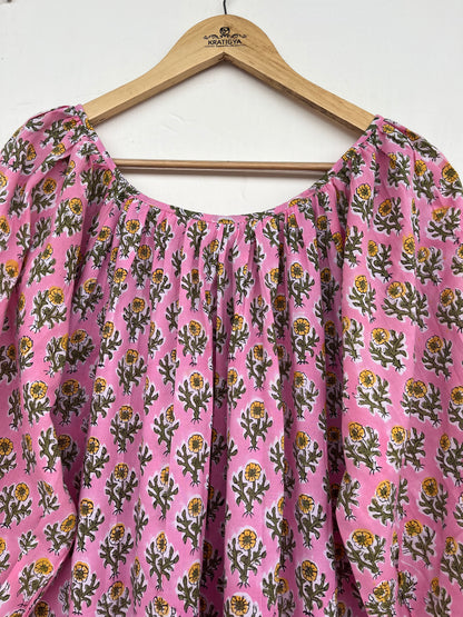 Pink Floral Cotton Maxi Dress - Boho Summer Long Dress