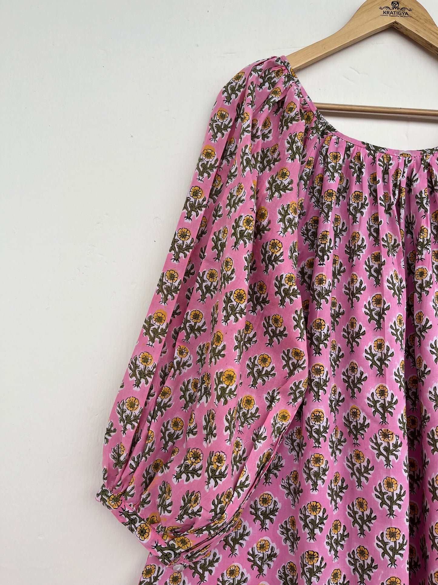 Pink Floral Cotton Maxi Dress - Boho Summer Long Dress