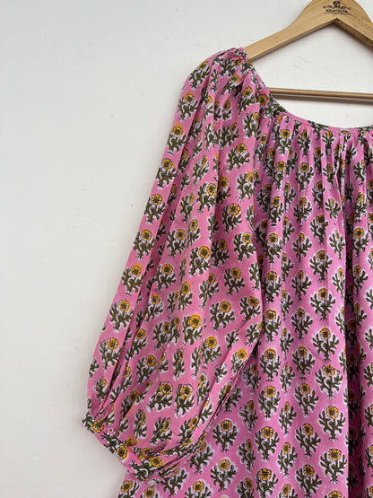Pink Floral Cotton Maxi Dress - Boho Summer Long Dress