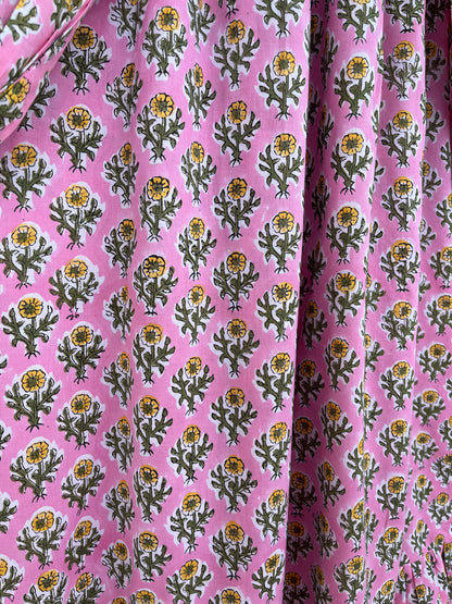 Pink Floral Cotton Maxi Dress - Boho Summer Long Dress