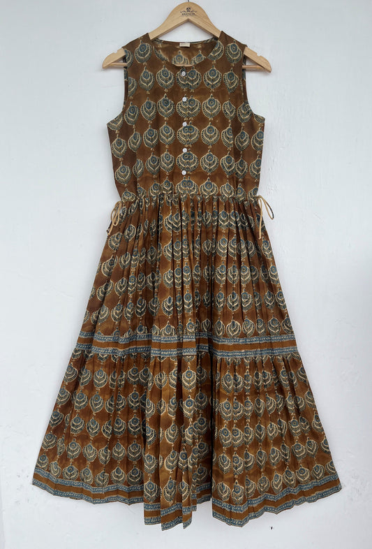 Sleeveless Boho Cotton Maxi Summer Dress - Button Up Tiered Long Dress