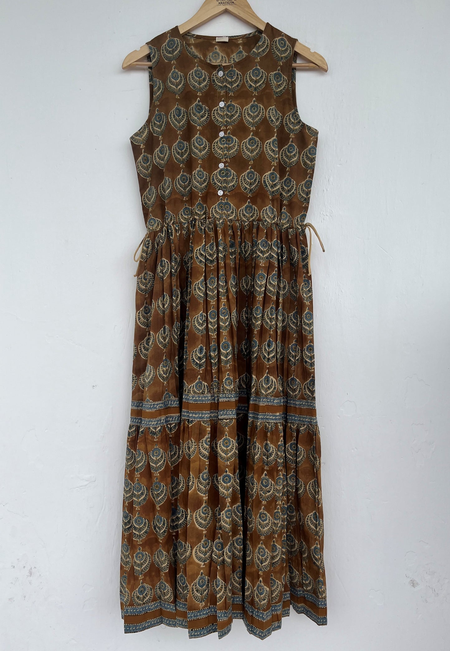 Sleeveless Boho Cotton Maxi Summer Dress - Button Up Tiered Long Dress