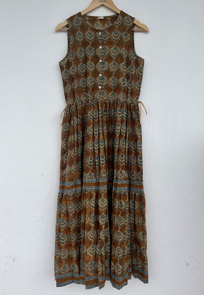 Sleeveless Boho Cotton Maxi Summer Dress - Button Up Tiered Long Dress