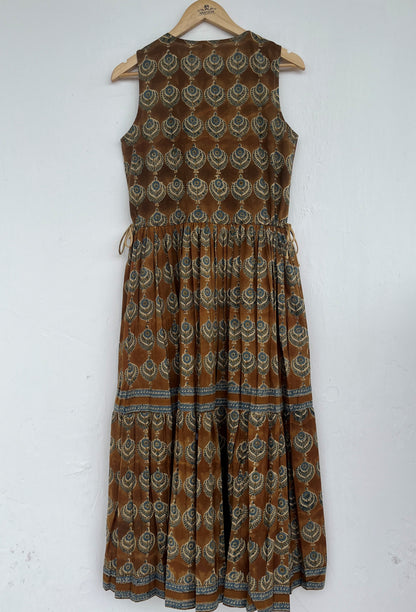 Sleeveless Boho Cotton Maxi Summer Dress - Button Up Tiered Long Dress