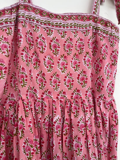 Tie-Up Strap Sleeveless Boho Summer Dress - Pink Floral Vacation Wear