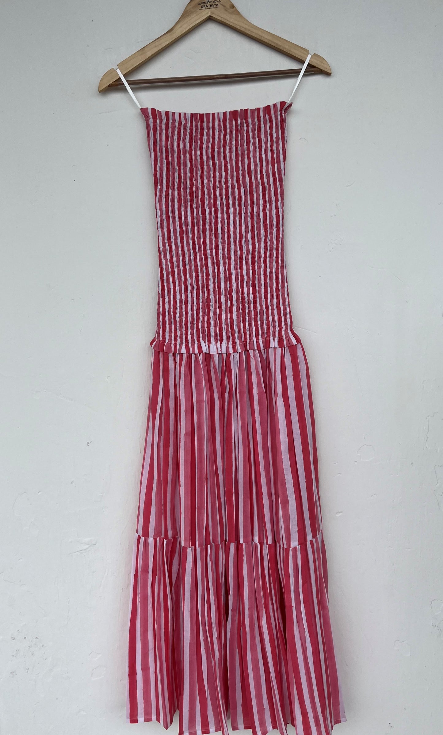 Smocked Bodice Sleeveless Tiered Summer Dress - Striped Cotton Maxi Dress