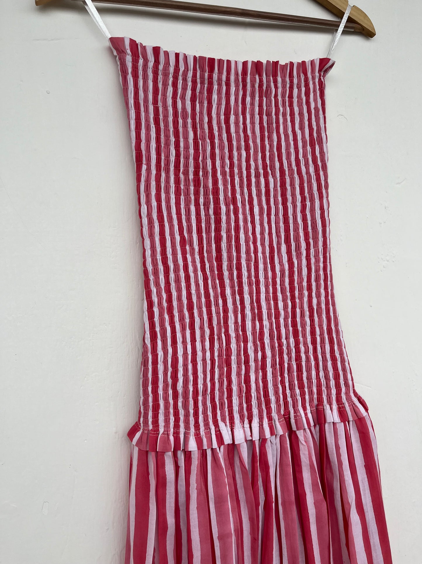Smocked Bodice Sleeveless Tiered Summer Dress - Striped Cotton Maxi Dress