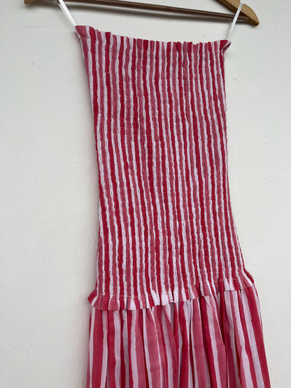 Smocked Bodice Sleeveless Tiered Summer Dress - Striped Cotton Maxi Dress