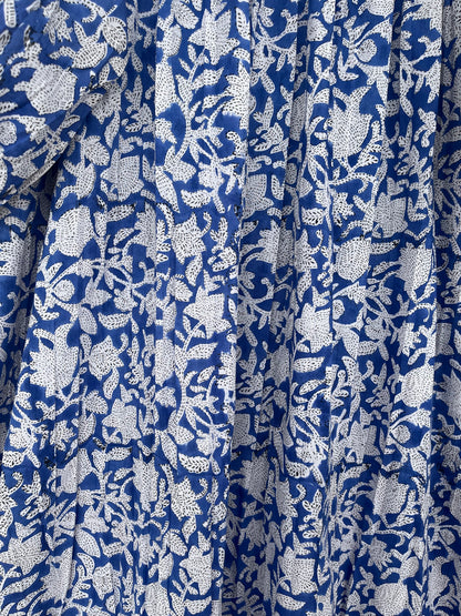 Tie-Neck Relaxed Fit Casual Summer Dress - Blue Floral Long Maxi Dress