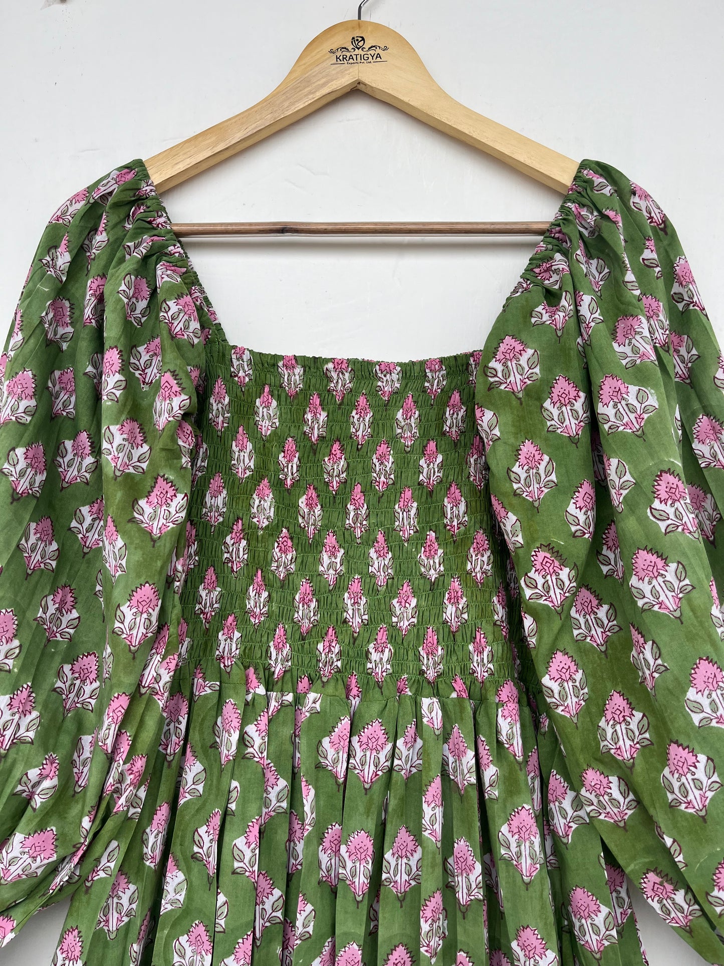 Green Floral Boho Summer Cotton Dress - Loose Fit Partywear Dress