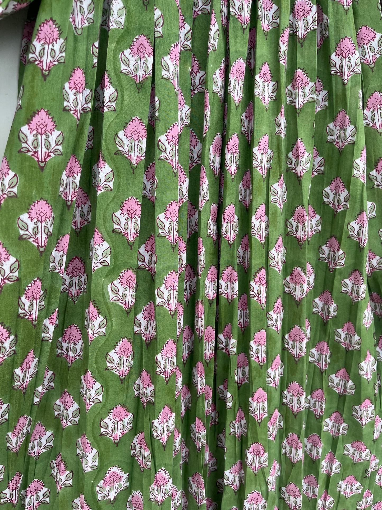 Green Floral Boho Summer Cotton Dress - Loose Fit Partywear Dress