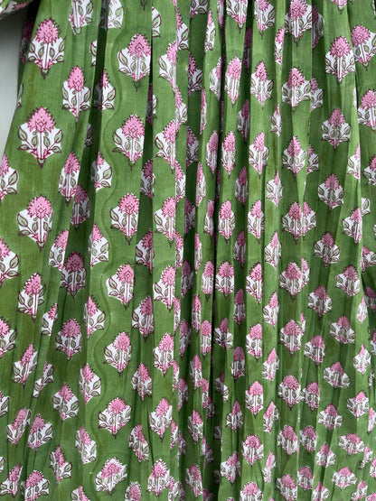 Green Floral Boho Summer Cotton Dress - Loose Fit Partywear Dress
