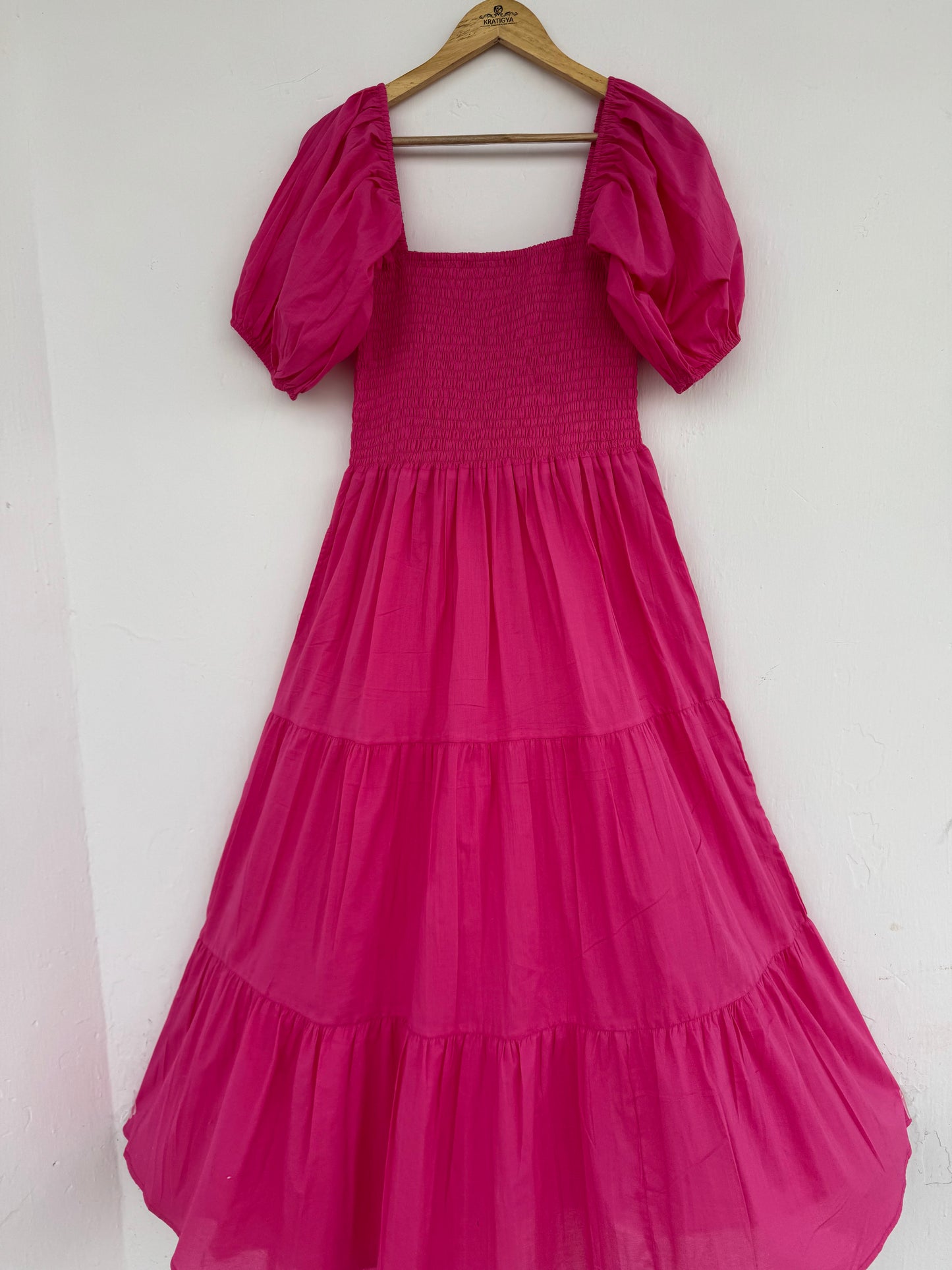 Hot Pink Summer Cotton Tiered Boho Maxi Dress