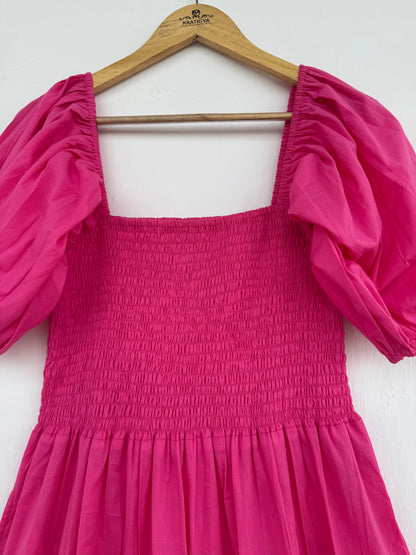 Hot Pink Summer Cotton Tiered Boho Maxi Dress
