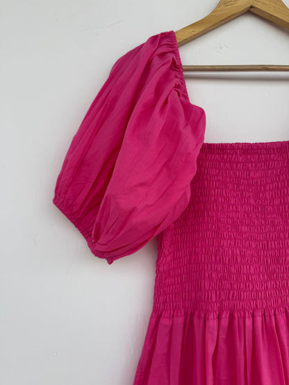 Hot Pink Summer Cotton Tiered Boho Maxi Dress