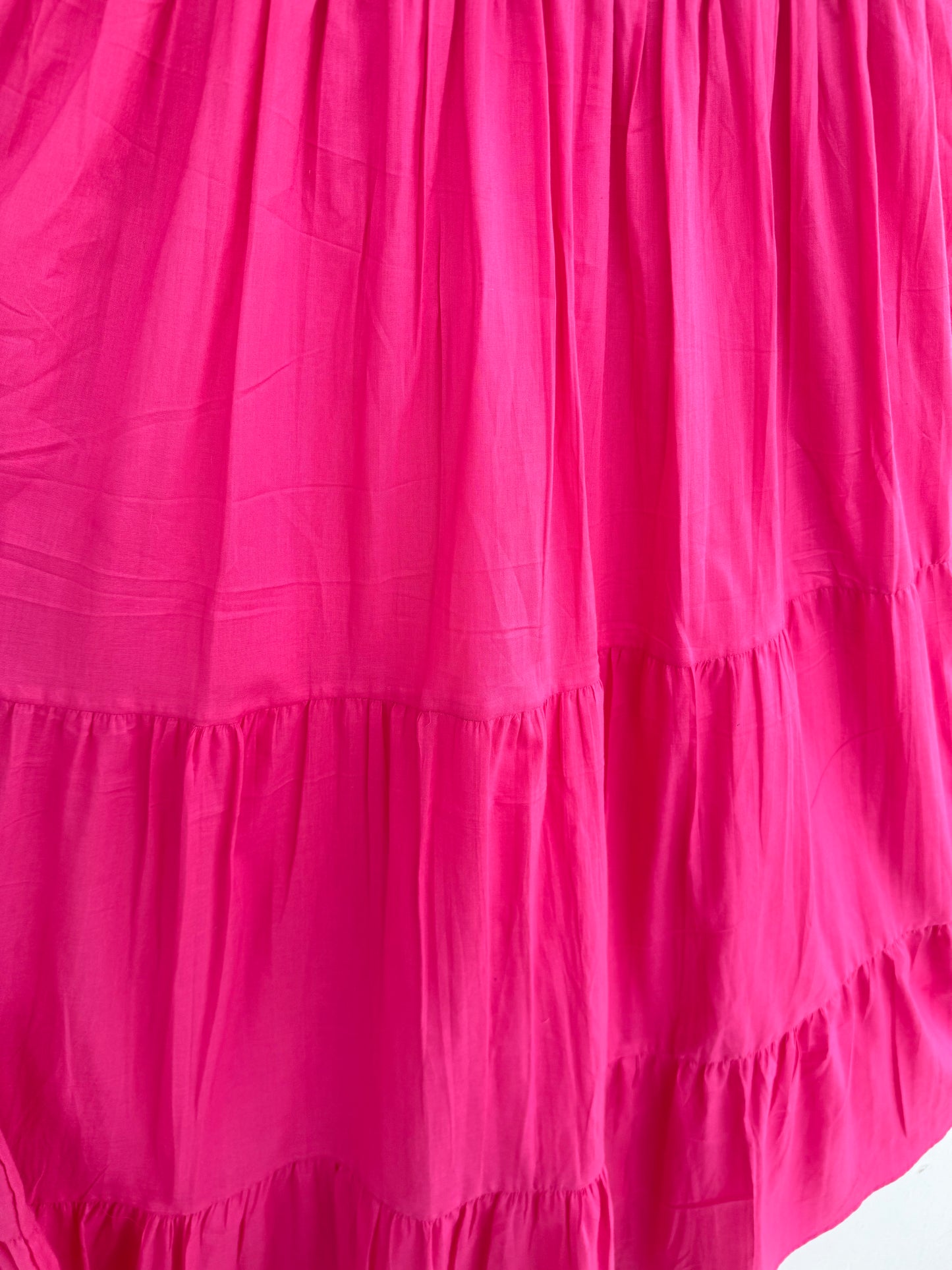 Hot Pink Summer Cotton Tiered Boho Maxi Dress