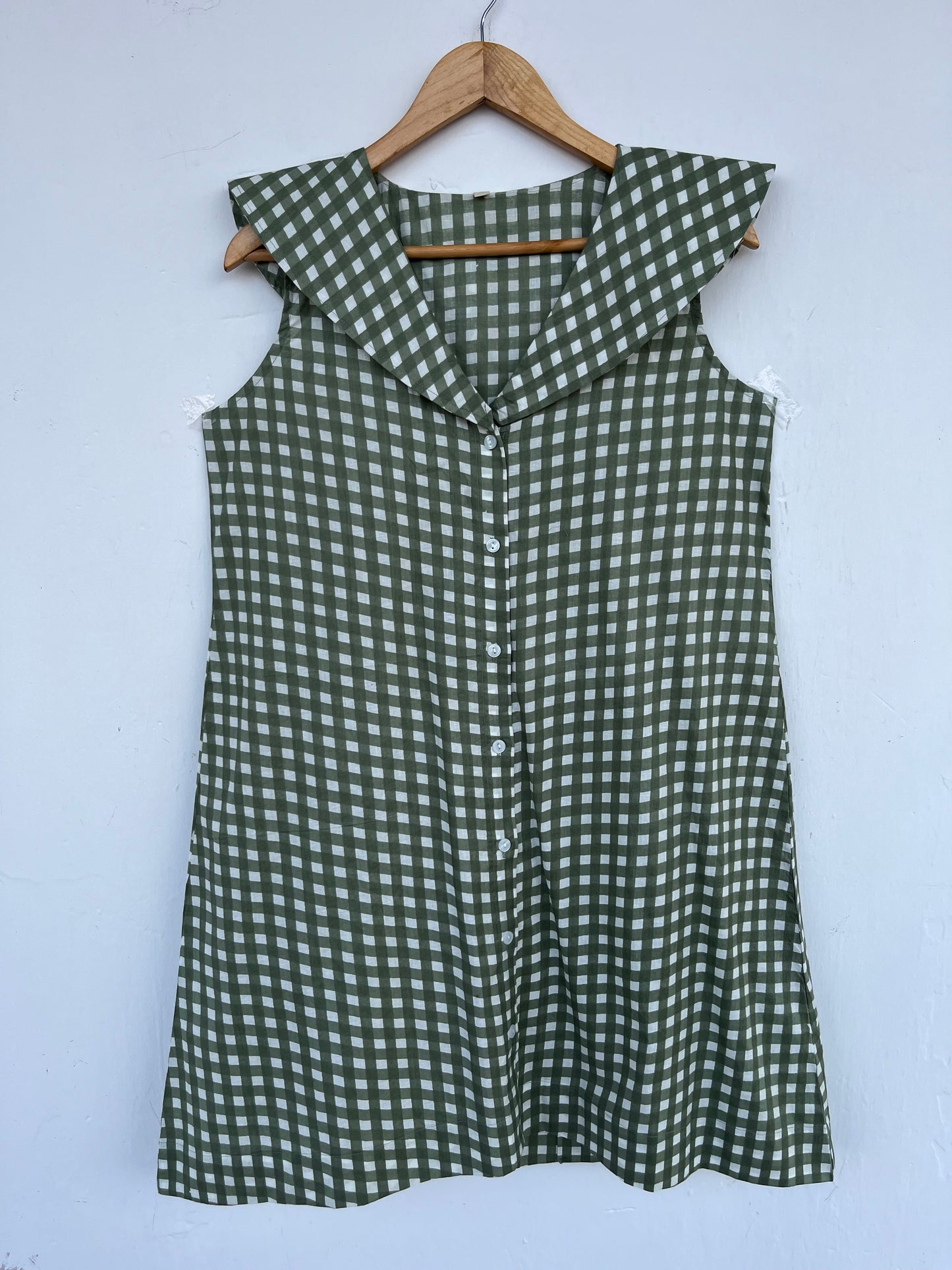 Sleeveless Button Front Summer Cotton Dress | Retro Gingham Short Dress | Boho Beachwear