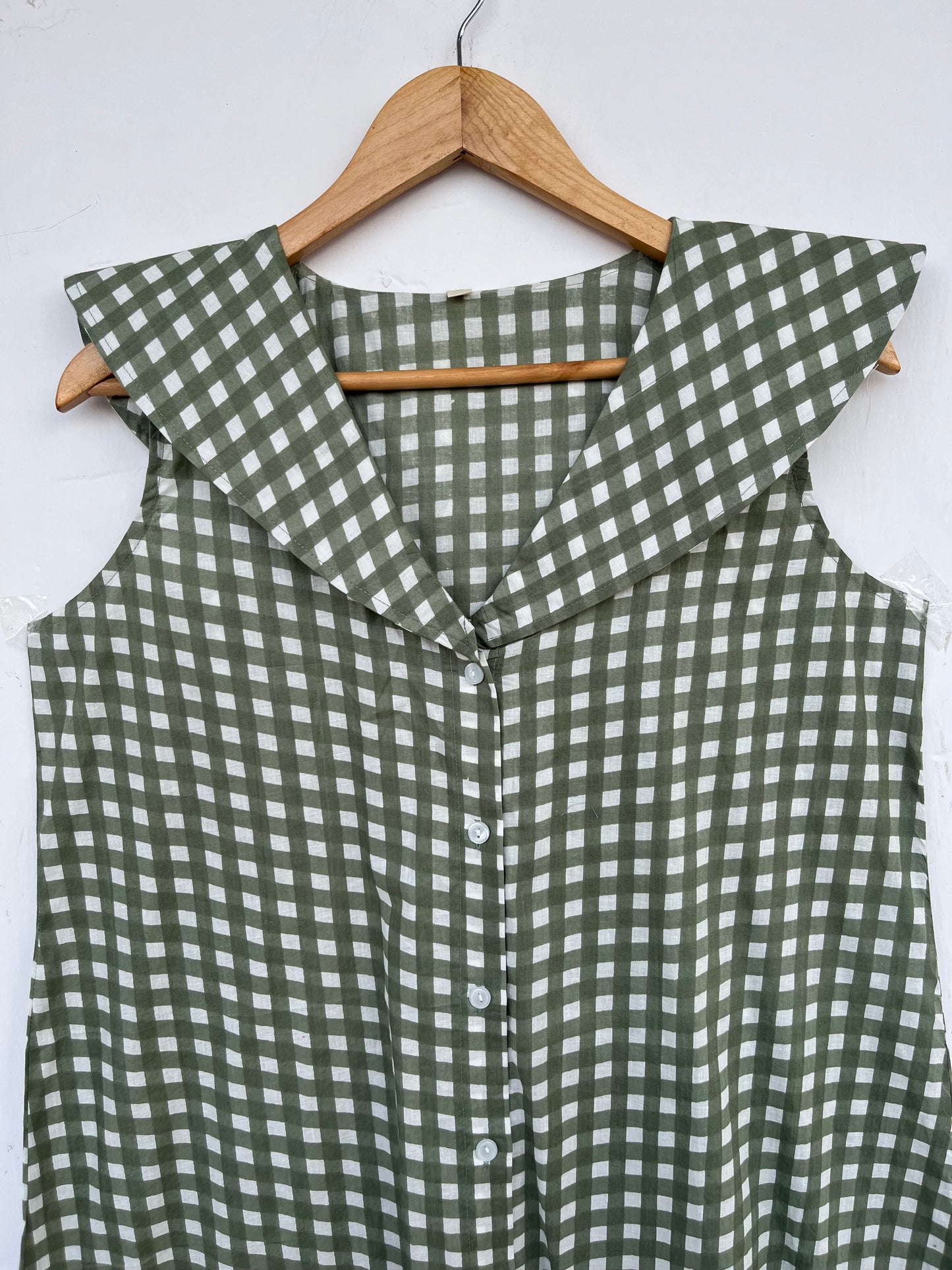 Sleeveless Button Front Summer Cotton Dress | Retro Gingham Short Dress | Boho Beachwear