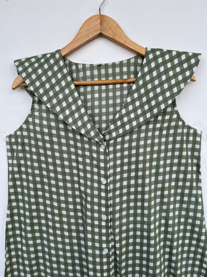 Sleeveless Button Front Summer Cotton Dress | Retro Gingham Short Dress | Boho Beachwear