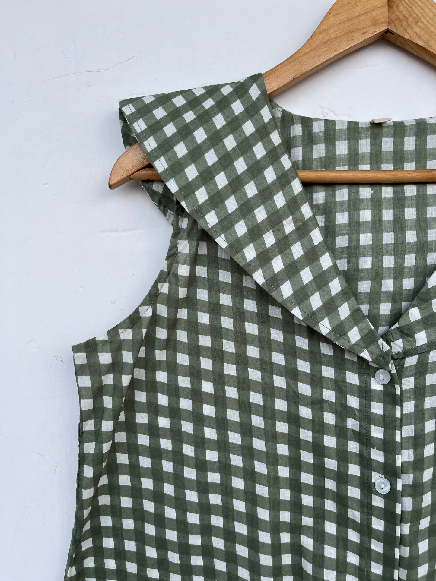 Sleeveless Button Front Summer Cotton Dress | Retro Gingham Short Dress | Boho Beachwear