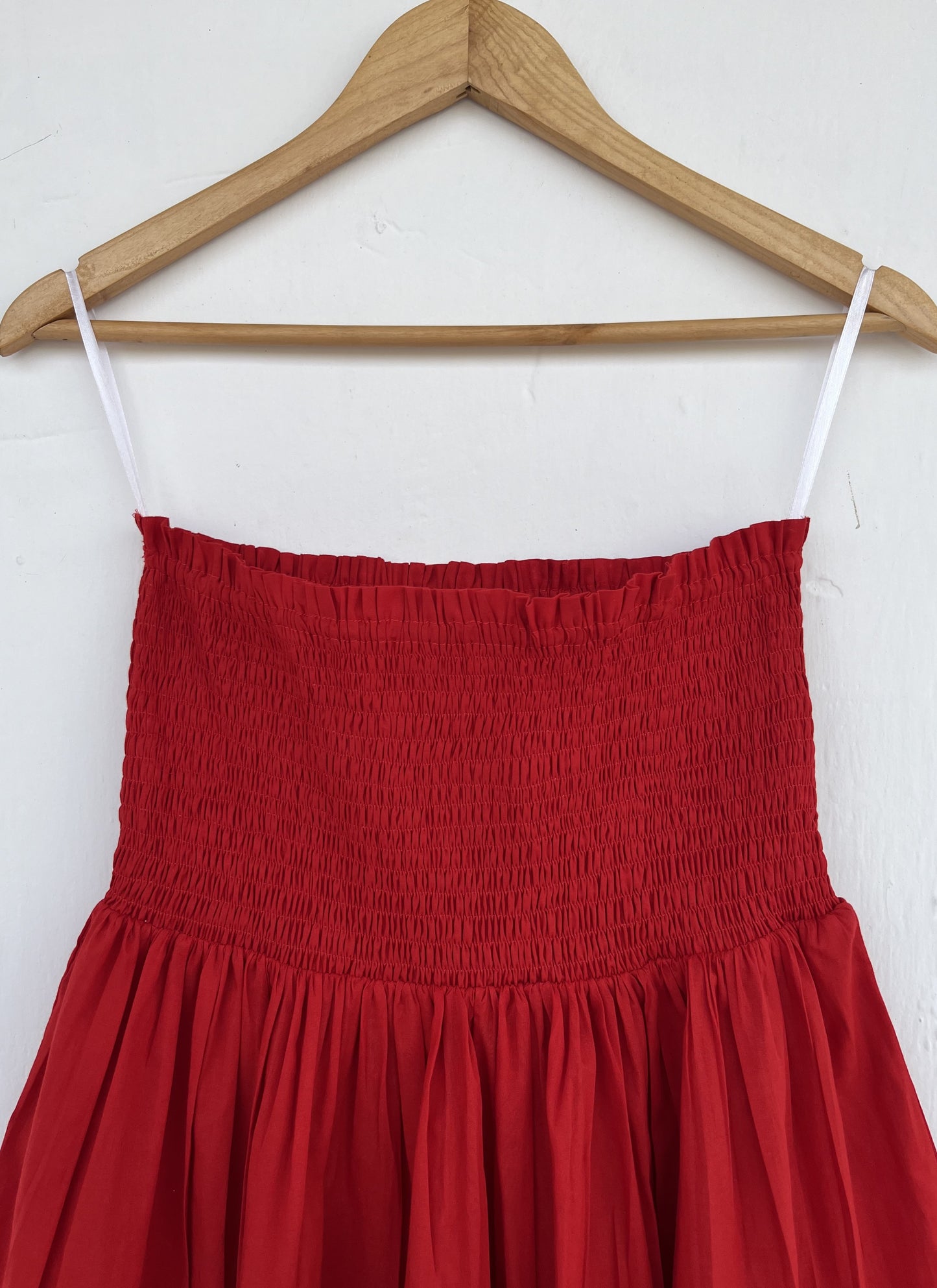 Shirred Cotton Red Maxi Skirt | A Line Flowy Gypsy Skirt | Minimalist Summer Dress
