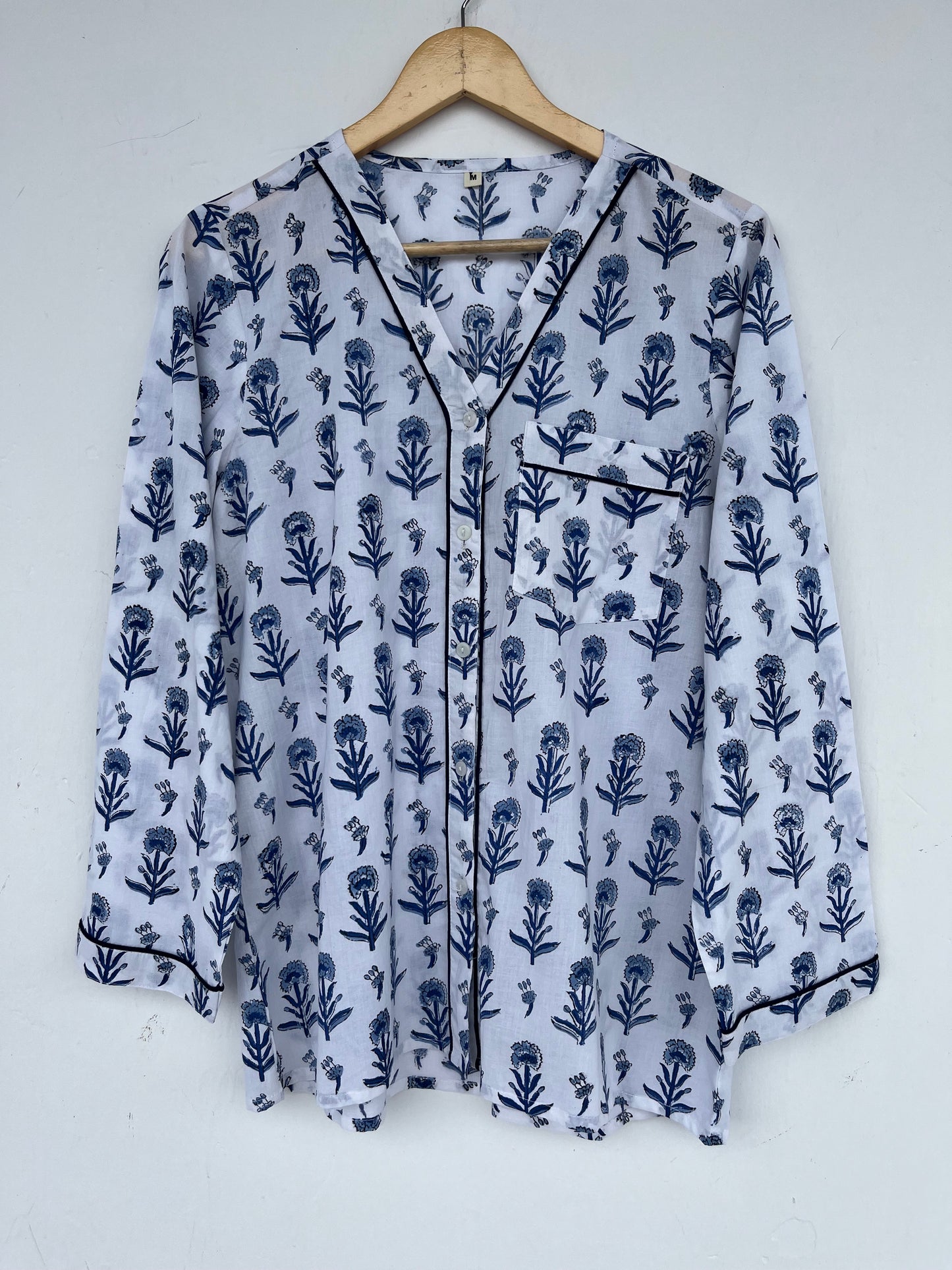 Blue White Floral Women Nightwear | Ladies Cotton Co-Ord Set | Summer Pajama Set