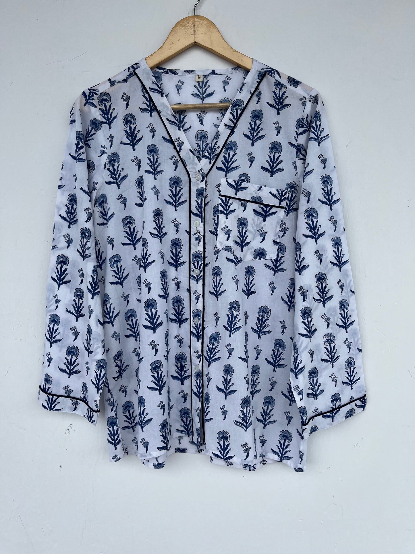 Blue White Floral Women Nightwear | Ladies Cotton Co-Ord Set | Summer Pajama Set