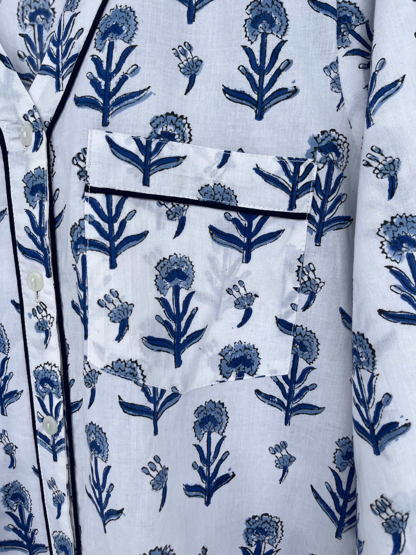 Blue White Floral Women Nightwear | Ladies Cotton Co-Ord Set | Summer Pajama Set