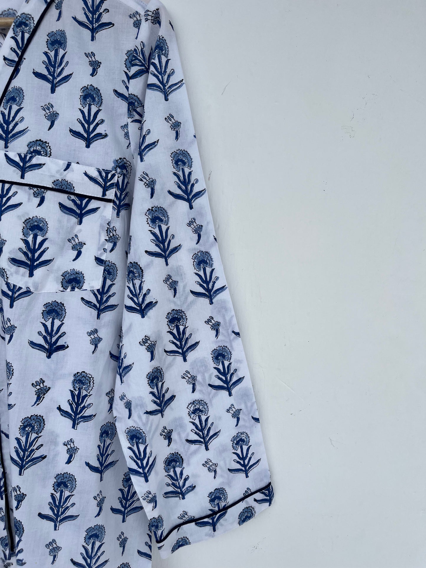Blue White Floral Women Nightwear | Ladies Cotton Co-Ord Set | Summer Pajama Set