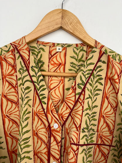 Hand Block Printed Pajama Set | Summer Cotton Vacation Lounge Set | Resort Wear