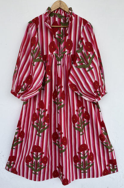 Red Floral Loose Fit Summer Dress | Womens Boho Dress | Handmade Picnic Dress