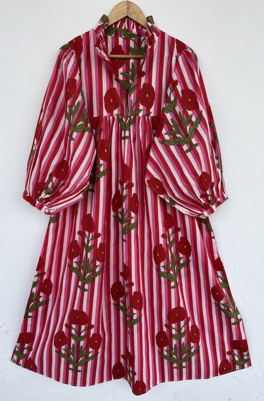 Red Floral Loose Fit Summer Dress | Womens Boho Dress | Handmade Picnic Dress