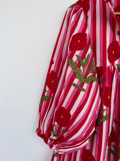 Red Floral Loose Fit Summer Dress | Womens Boho Dress | Handmade Picnic Dress
