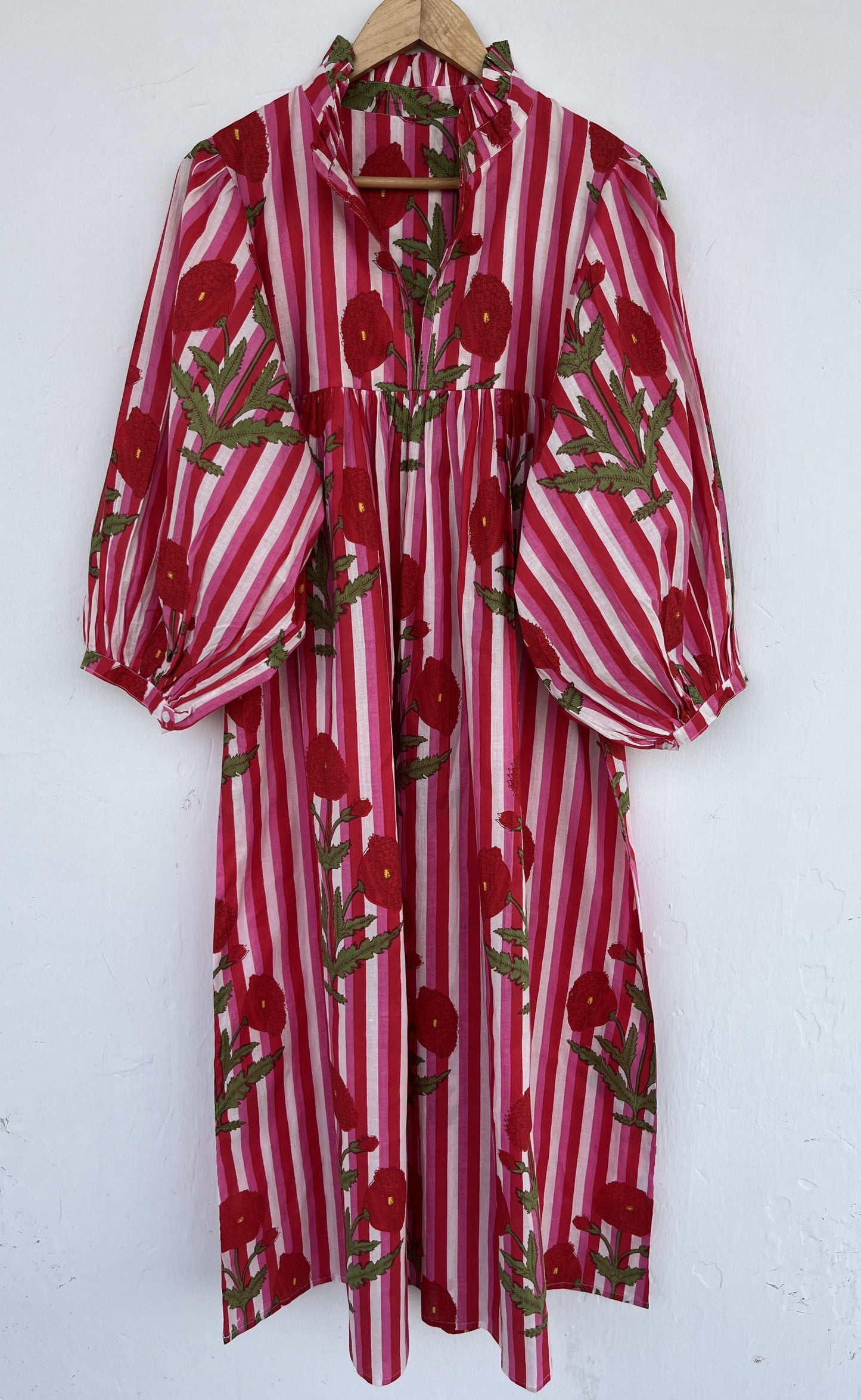 Red Floral Loose Fit Summer Dress | Womens Boho Dress | Handmade Picnic Dress