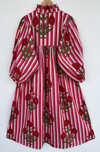Red Floral Loose Fit Summer Dress | Womens Boho Dress | Handmade Picnic Dress